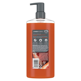 DOVE MEN + CARE pouring body wash to show lather and cleansing action