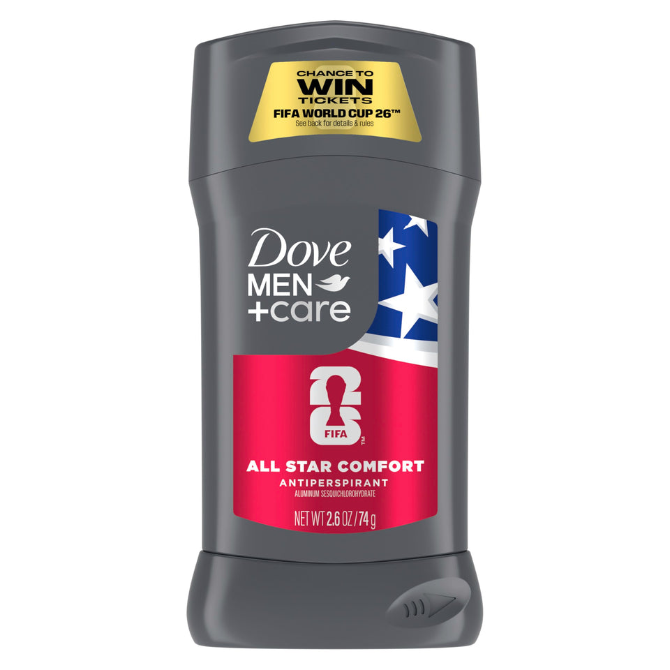 DOVE MEN + CARE front packaging shows limited edition FIFA design and protection