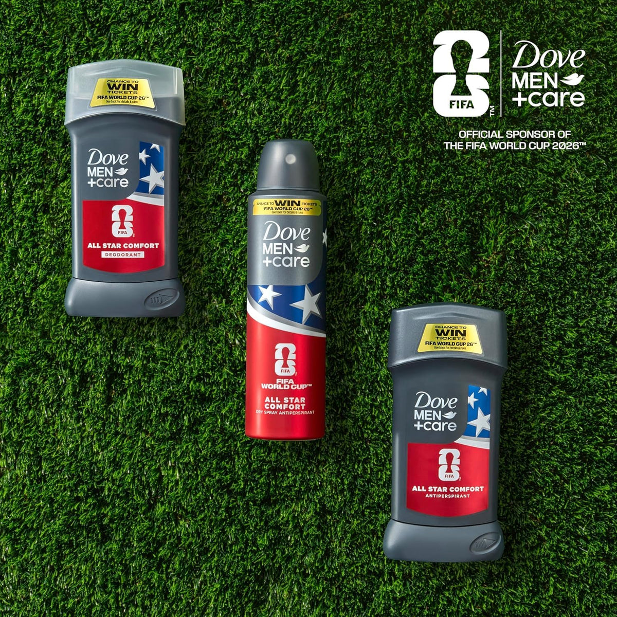 DOVE MEN + CARE label with QR code highlighting giveaway entry and fan engagement