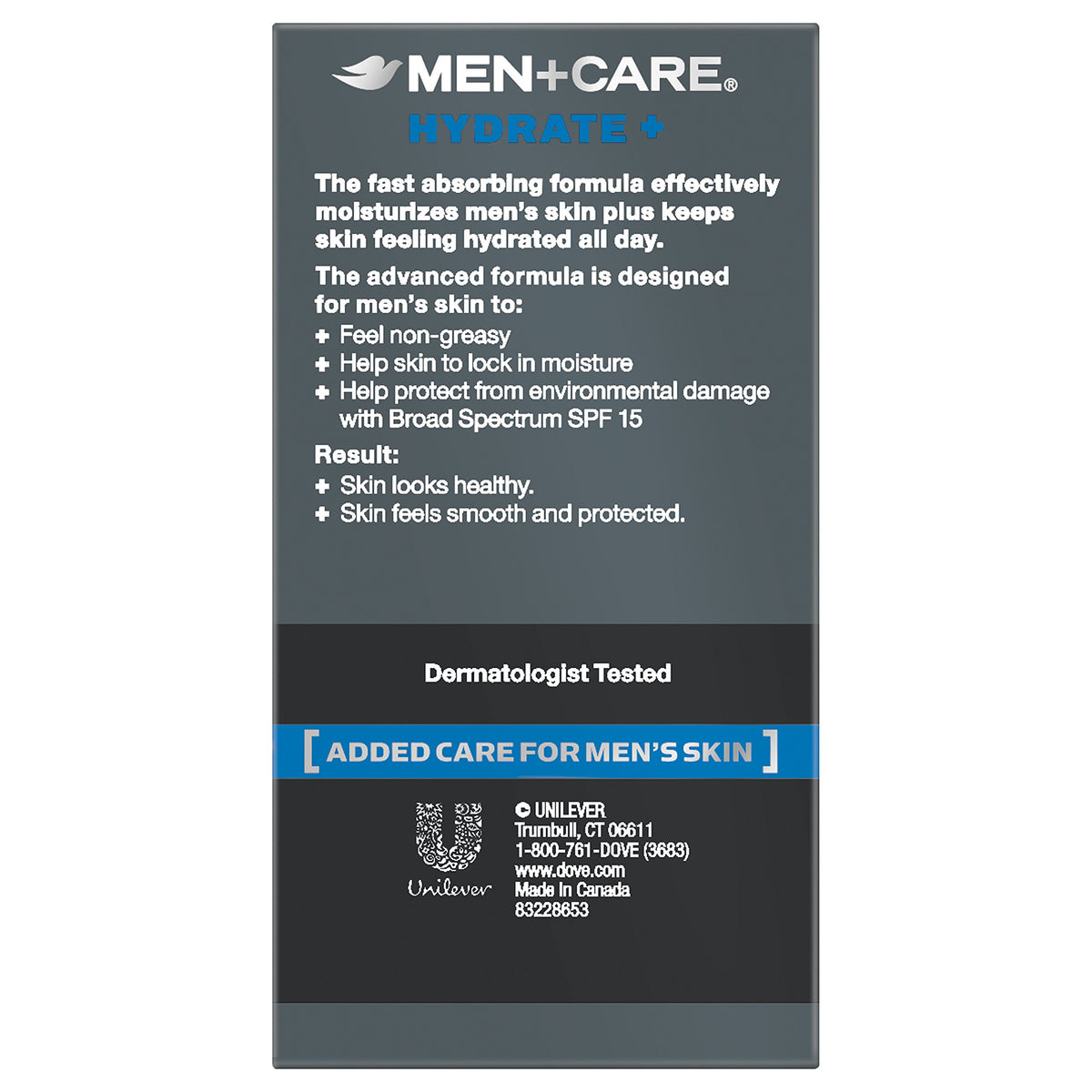 Dove Men+Care applied on hand illustrating quick absorption and non-greasy feel
