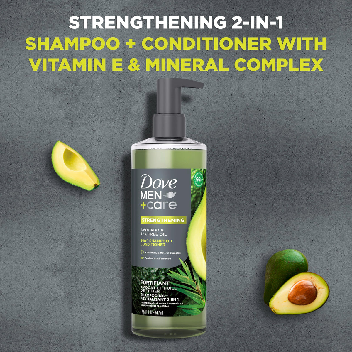 DOVE MEN + CARE back label with ingredients and directions for clarity