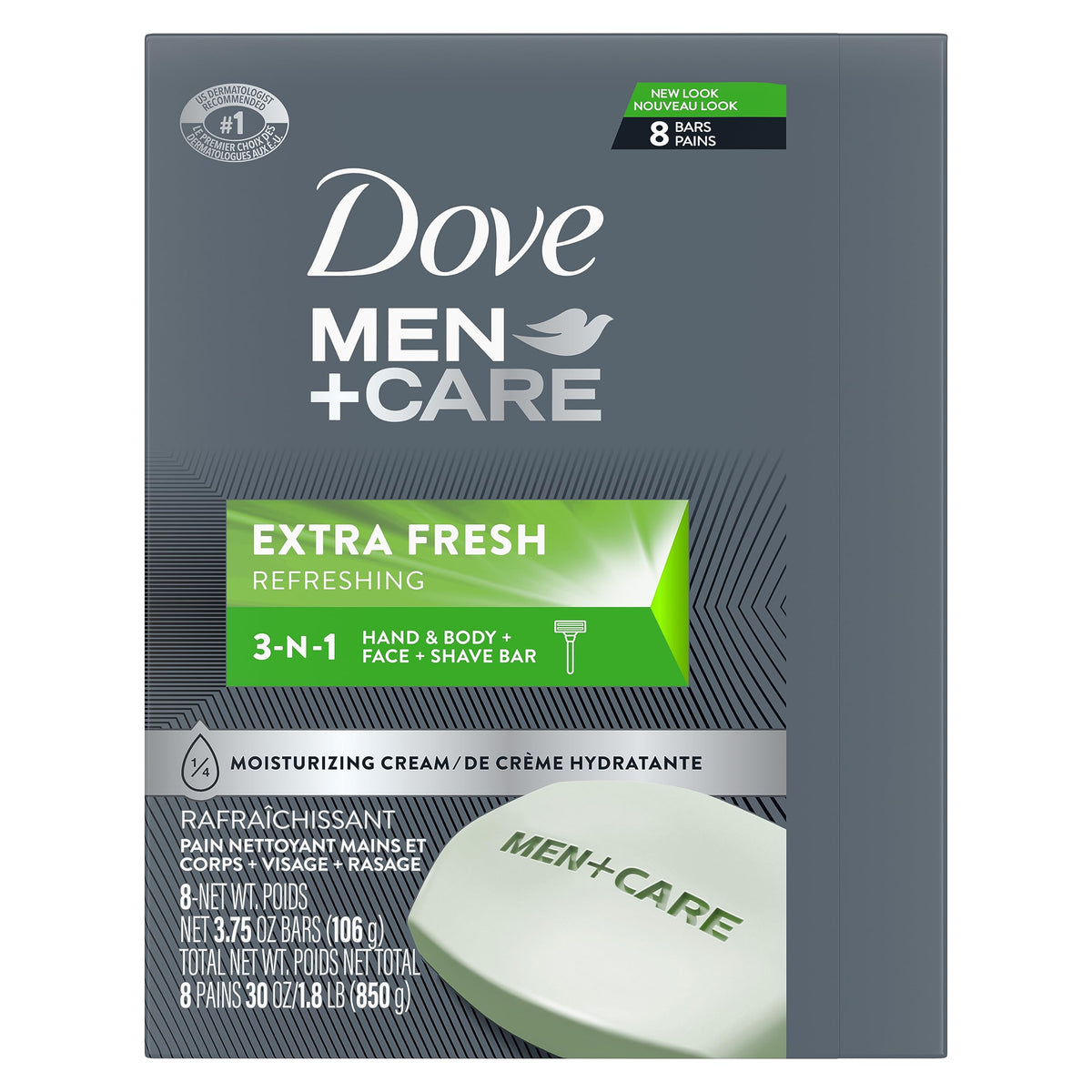 DOVE MEN + CARE close-up of bar texture and foamy lather delivering hydration