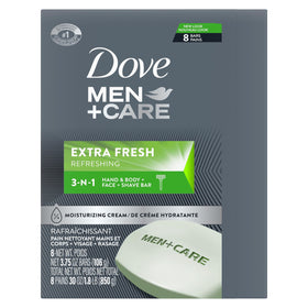 DOVE MEN + CARE close-up of bar texture and foamy lather delivering hydration
