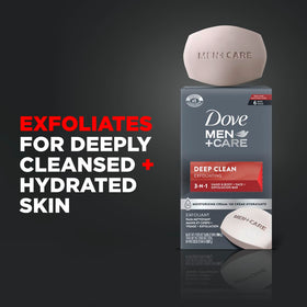 Dove Men+Care close-up of purifying grains on bar showing gentle exfoliation