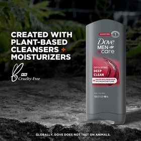 Dove Men+Care bottle on bathroom shelf conveying everyday convenience