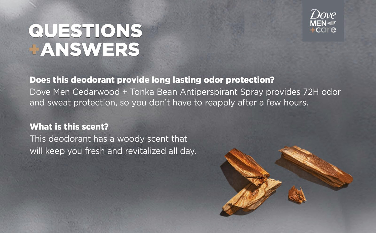 Natural cedarwood and tonka beans beside can illustrating Dove Men+Care natural ingredient benefit