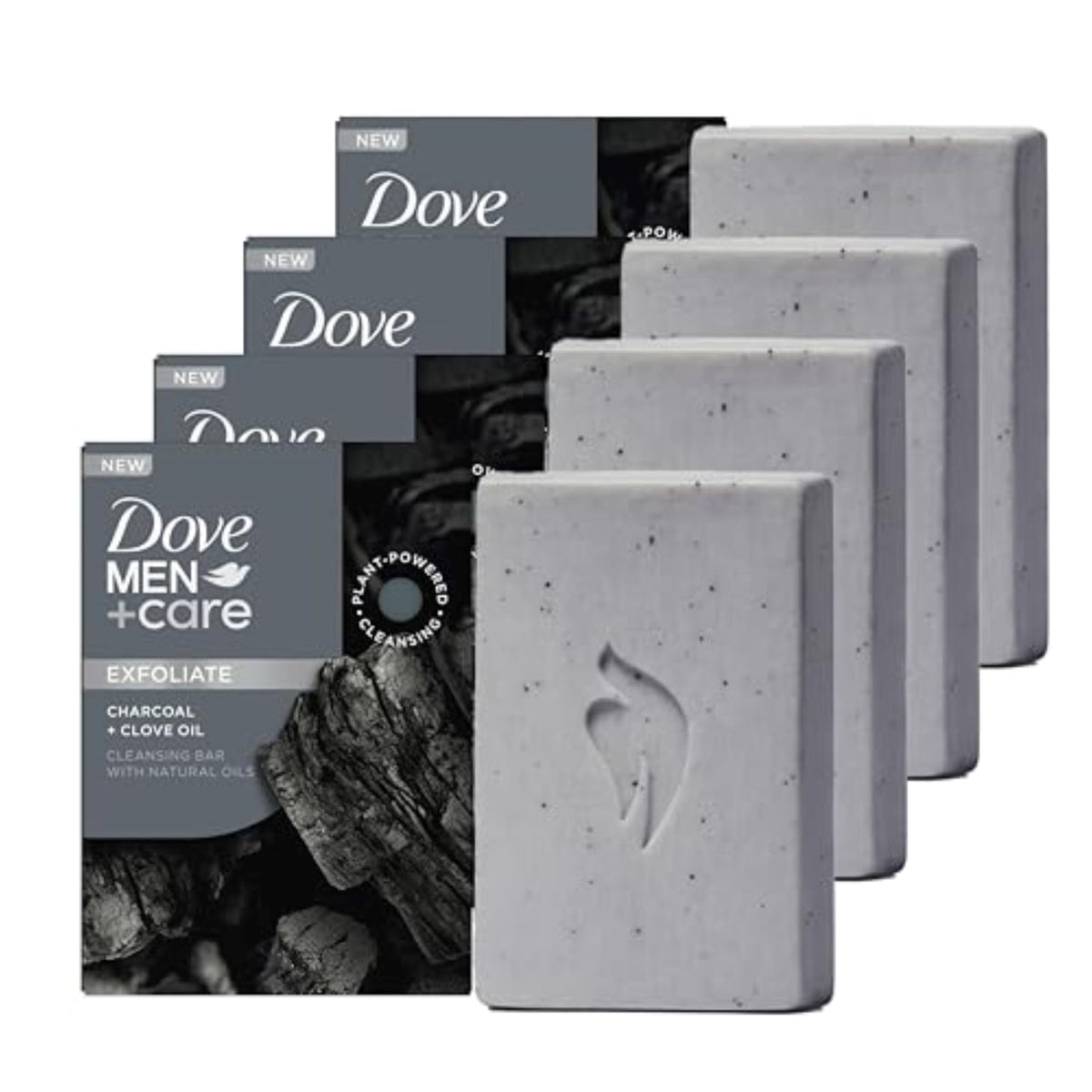 DOVE MEN + CARE front packaging showing 4-count benefits and scent