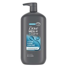 DOVE MEN + CARE front packaging showing 30 oz bottle and branding benefit of hydration