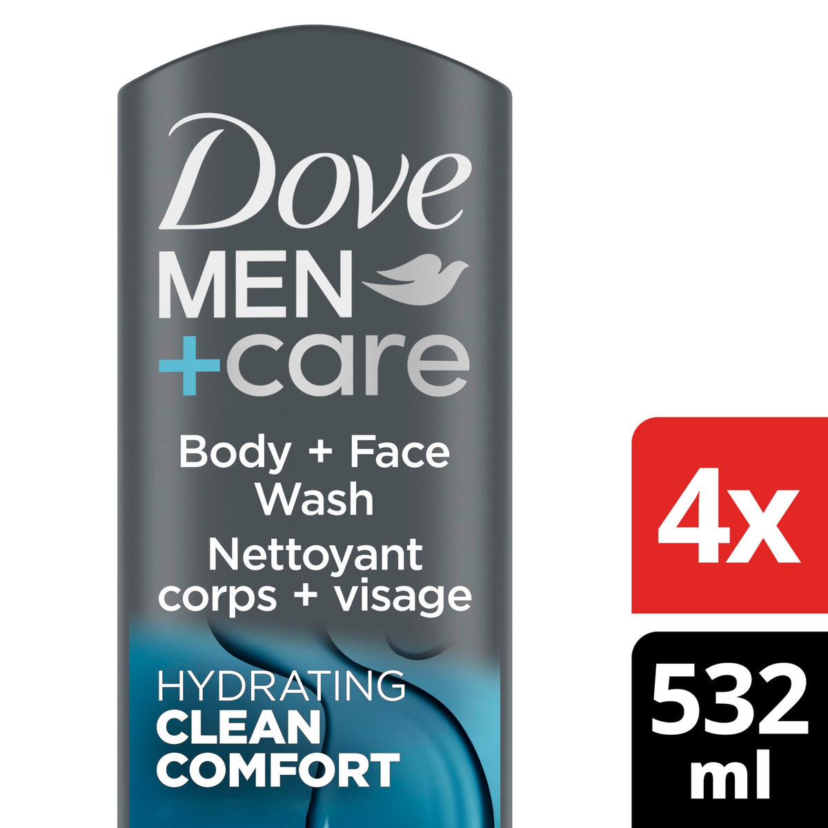 Dove Men+Care pump close-up highlighting easy-dispense bottle and convenient use