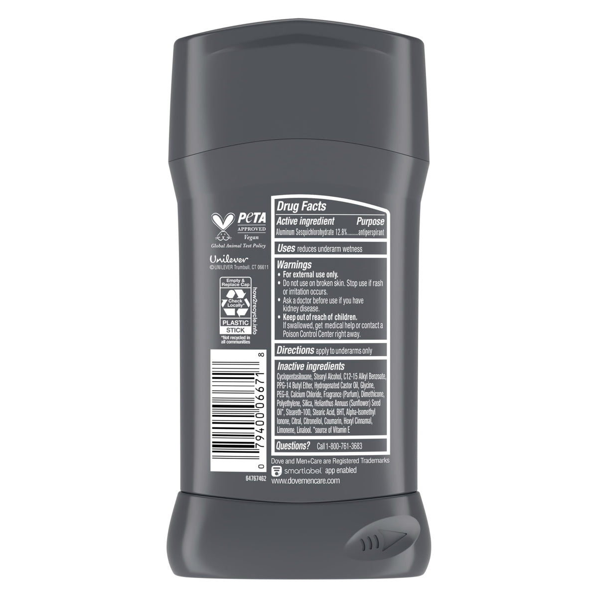 DOVE MEN + CARE stick open top showing smooth application surface