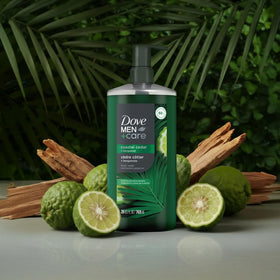 Dove Men+Care pump dispensing gel for easy one-handed shower use benefit