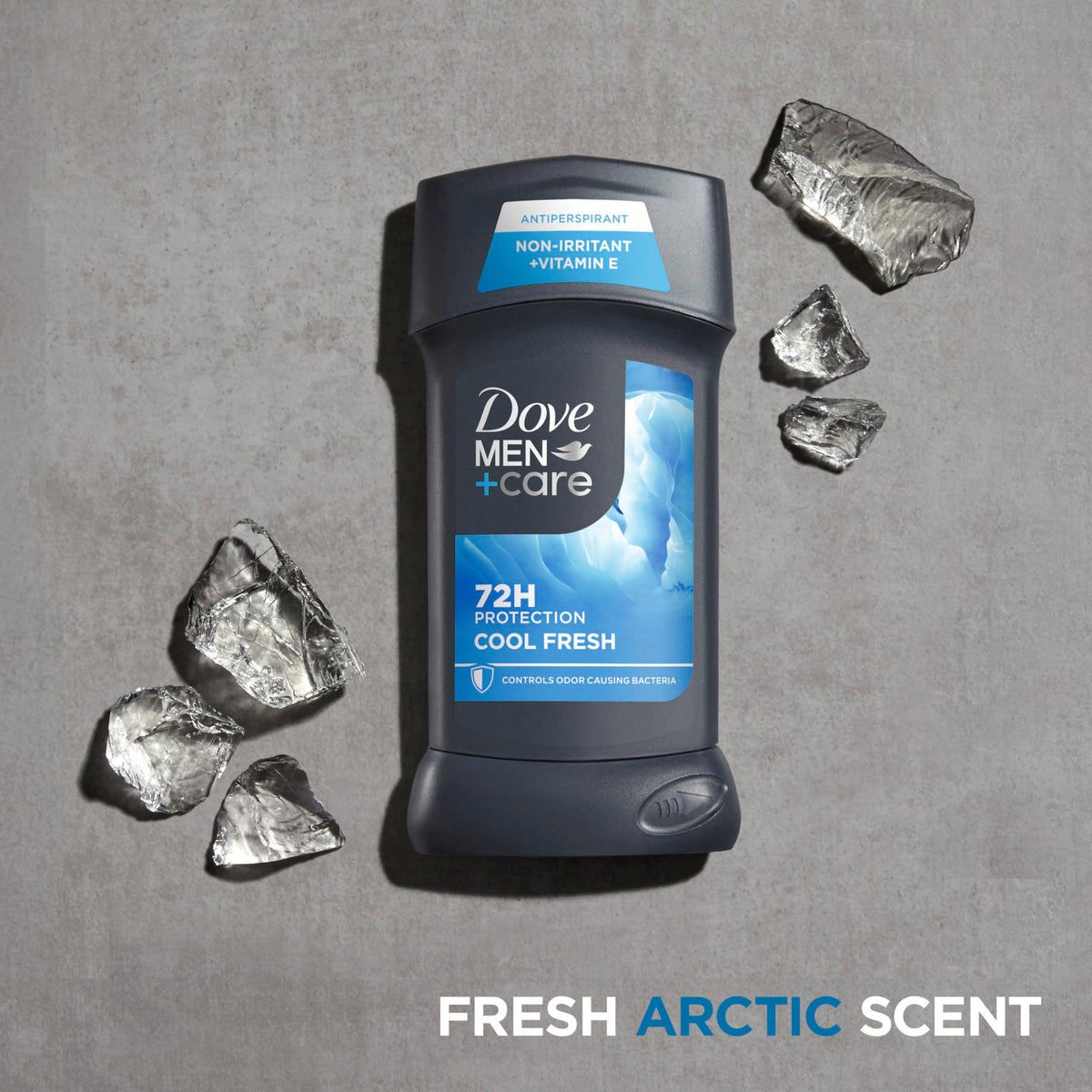 Dove Men+Care being applied underarm showing dry protection and comfort