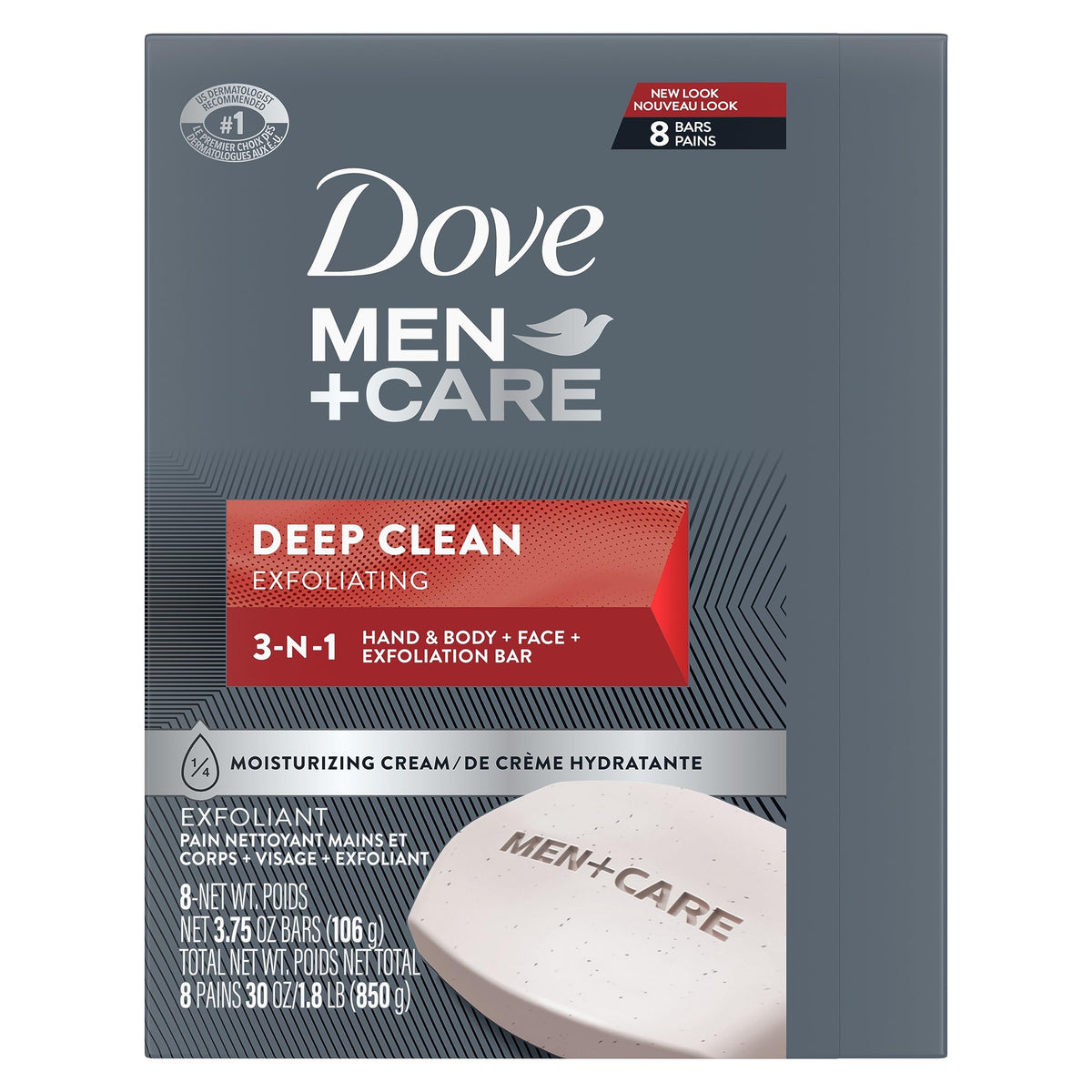 Dove Men+Care close-up of bar texture with purifying grains for exfoliation benefit