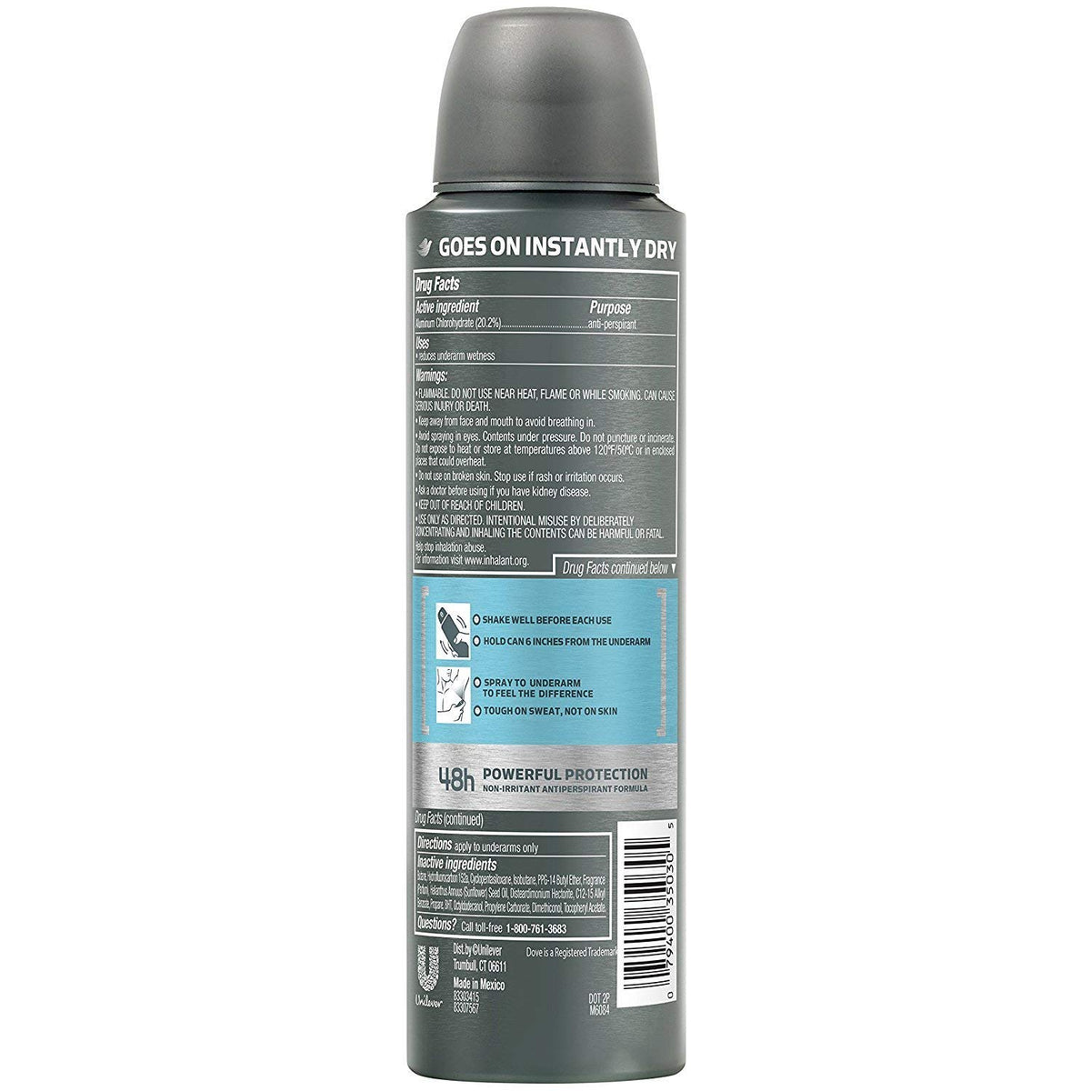 Dove Men + Care fine dry mist texture illustrating quick-dry benefit
