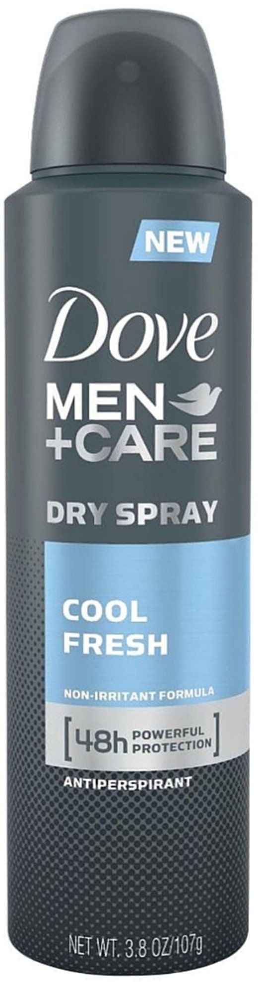 Dove Men+Care front packaging showing can and Cool Fresh scent for reliable protection