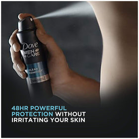 Dove Men + Care label close-up highlighting alcohol-free and gentle benefit