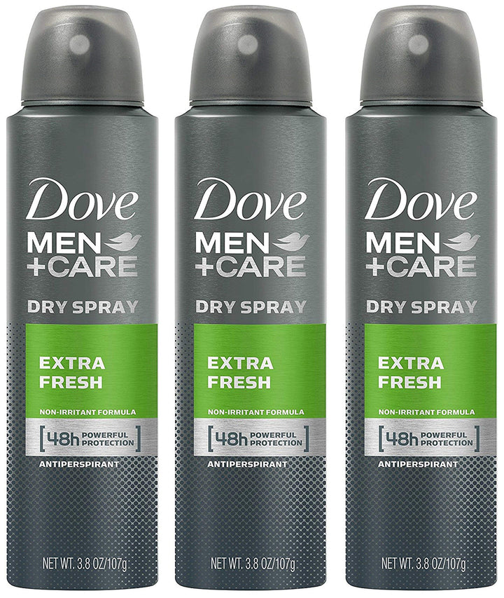 Dove Men+Care front pack showing three Extra Fresh sticks for convenient supply