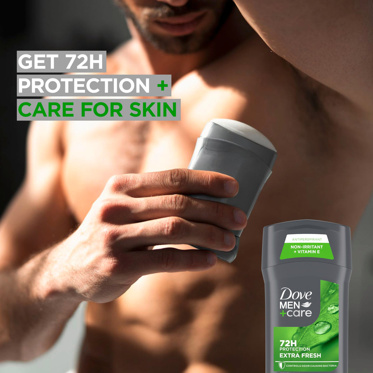 Dove Men+Care held in hand to show size and easy portability benefit