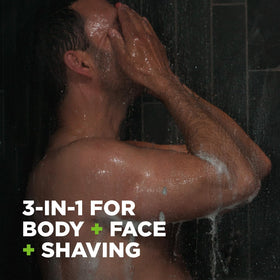 Dove Men+Care label close-up showing ingredients and dermatologist-recommended benefit