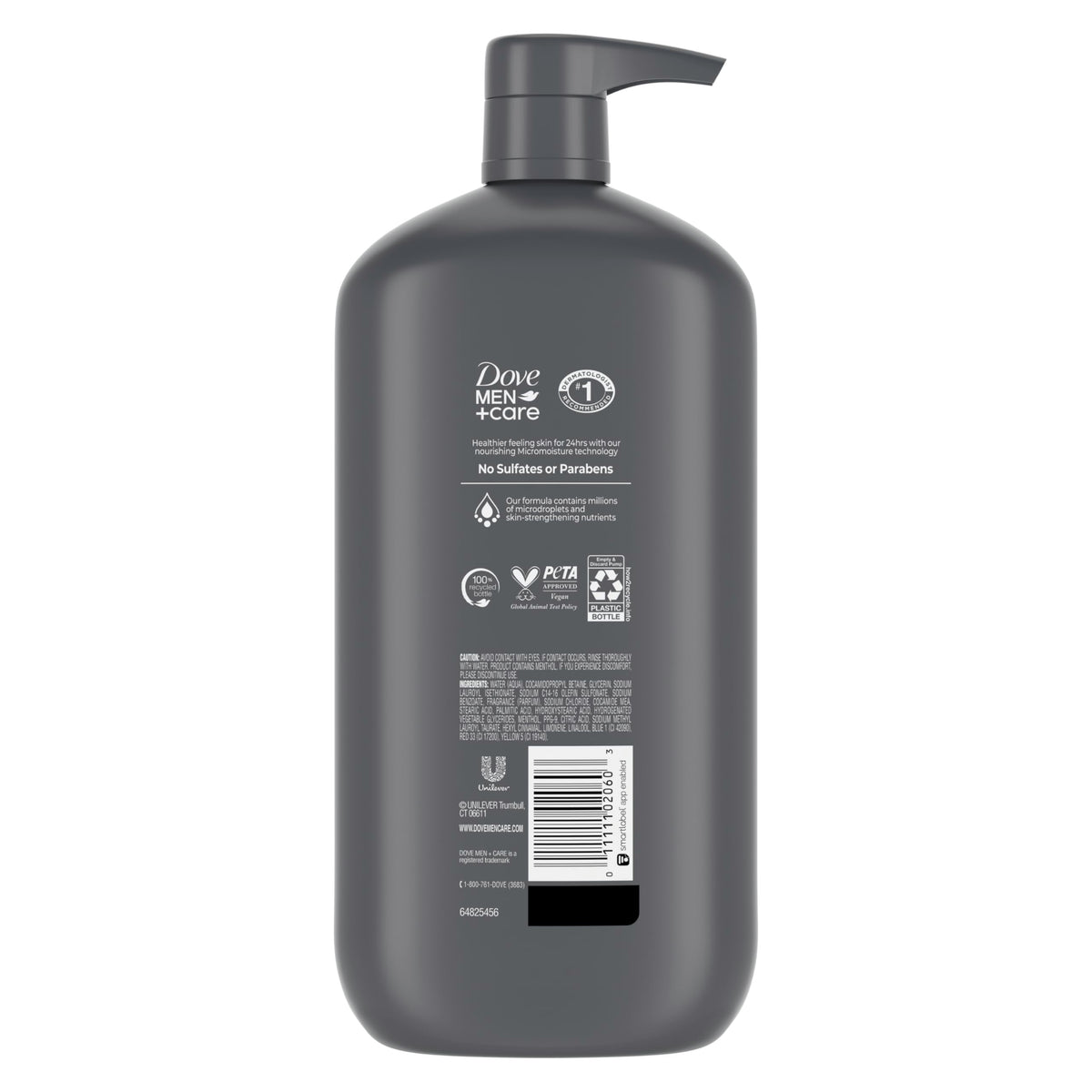 DOVE MEN + CARE pump close-up with dispensed gel, shows easy dispensing