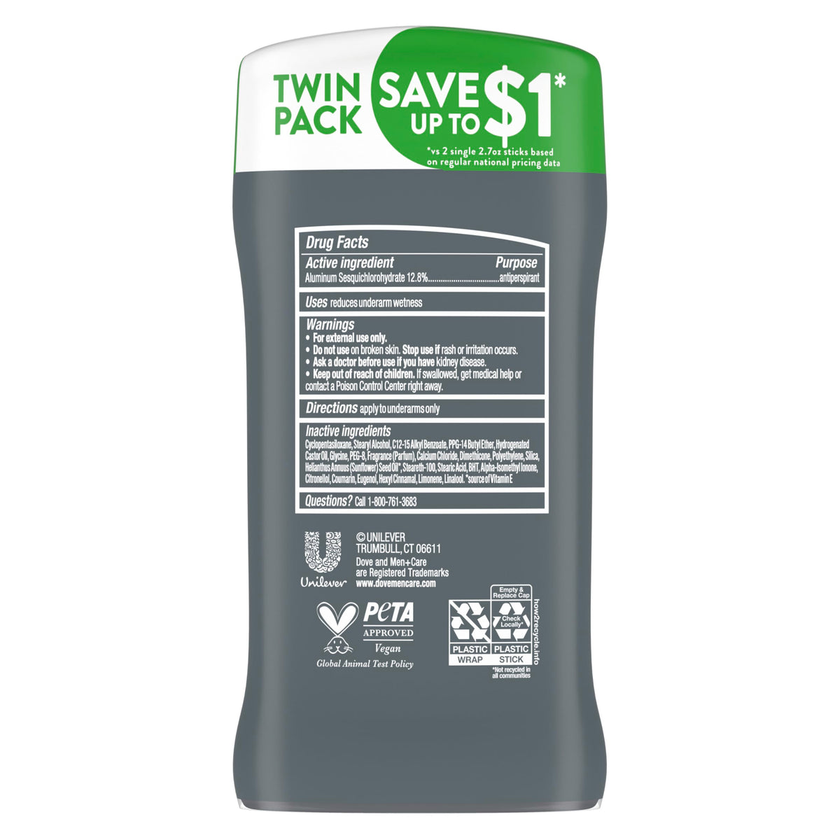 Dove Men+Care stick angled top displaying smooth application benefit