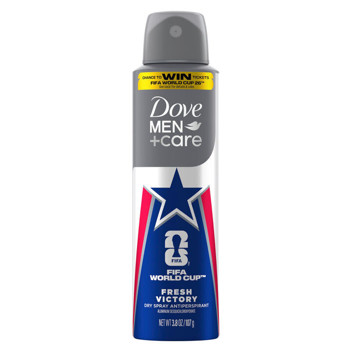 Dove Men+Care front packaging showing FIFA World Cup design and strong protection