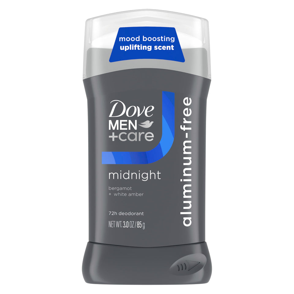 DOVE MEN + CARE front packaging showing bergamot and white amber scent and benefit