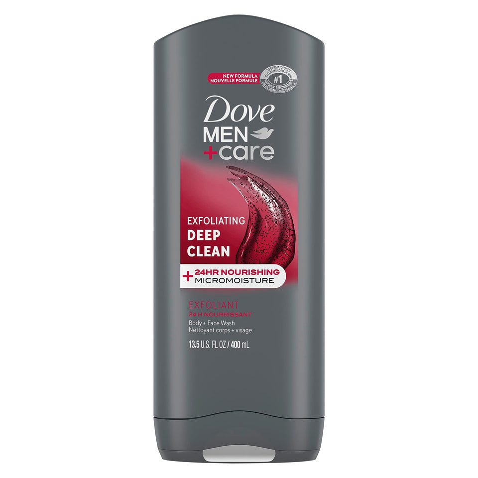 DOVE MEN + CARE front packaging showing Deep Clean benefits and size