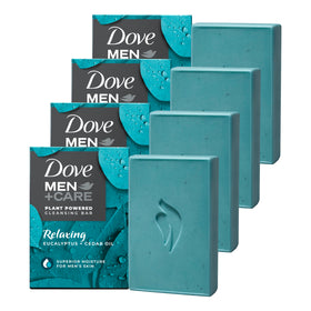 DOVE MEN + CARE front packaging showing eucalyptus cedar scent and benefits