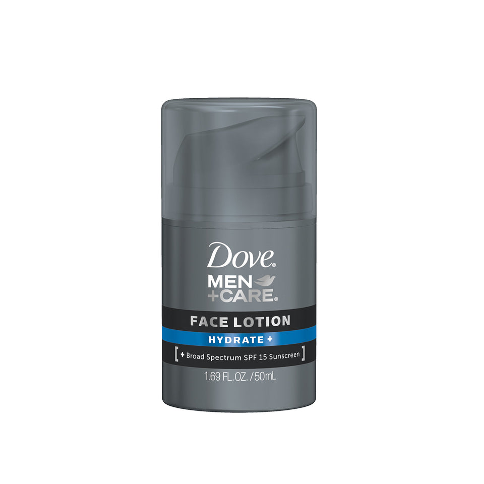 Dove Men+Care front tube showing product and benefit of daily hydration