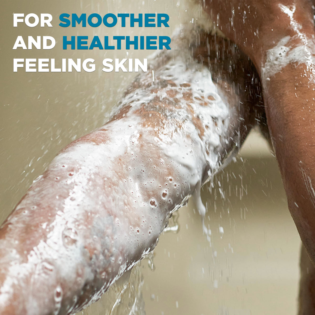 DOVE MEN + CARE in-shower use on model illustrating face and body cleansing convenience