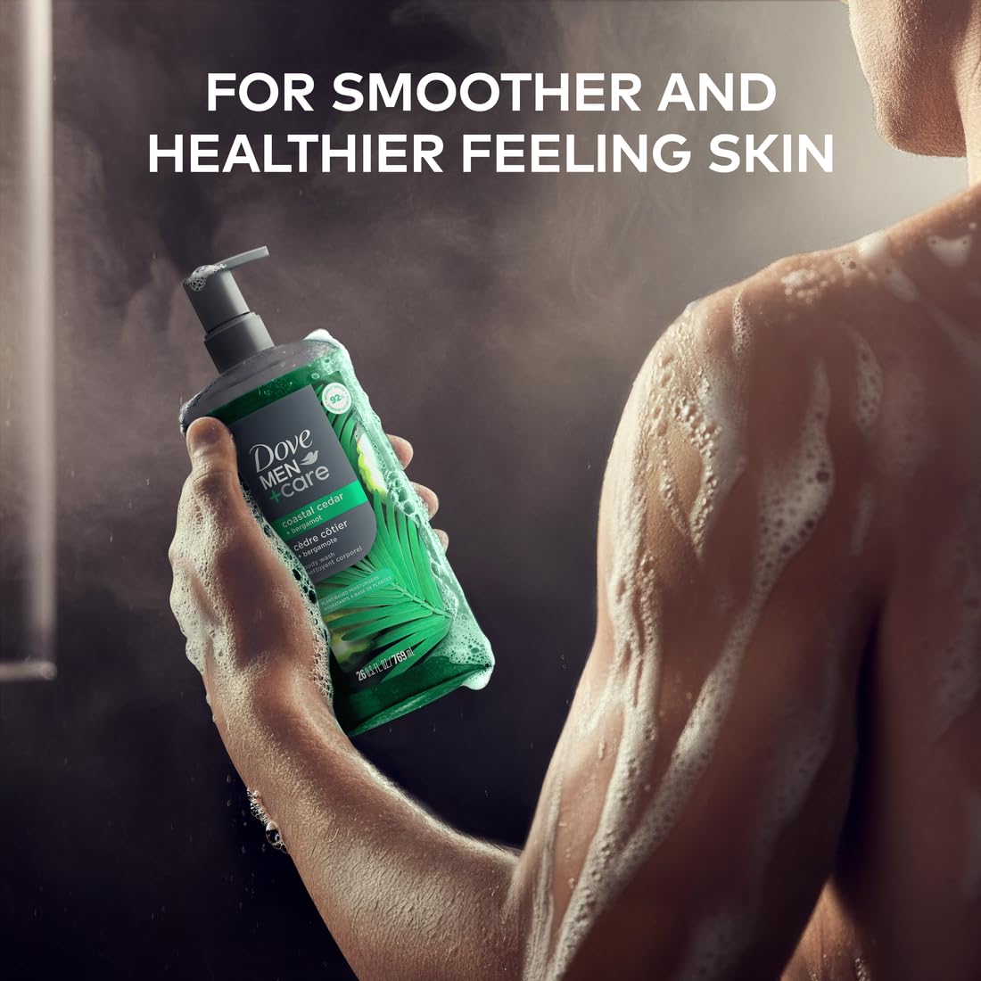 Dove Men+Care in-shower use by man demonstrating refreshment and hydration