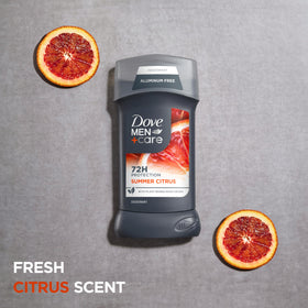 DOVE MEN + CARE label close-up highlighting aluminum-free and ingredient benefit