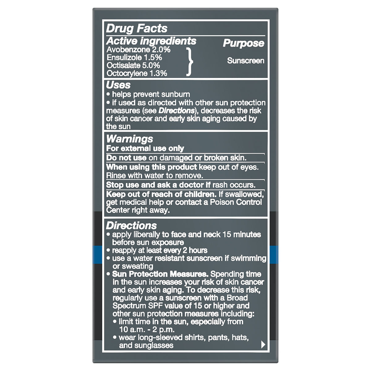 Dove Men+Care label highlighting SPF15 and everyday sun protection benefit
