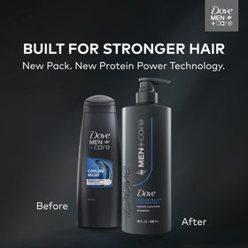 Dove Men+Care shampoo lather in hand demonstrating gentle cleansing
