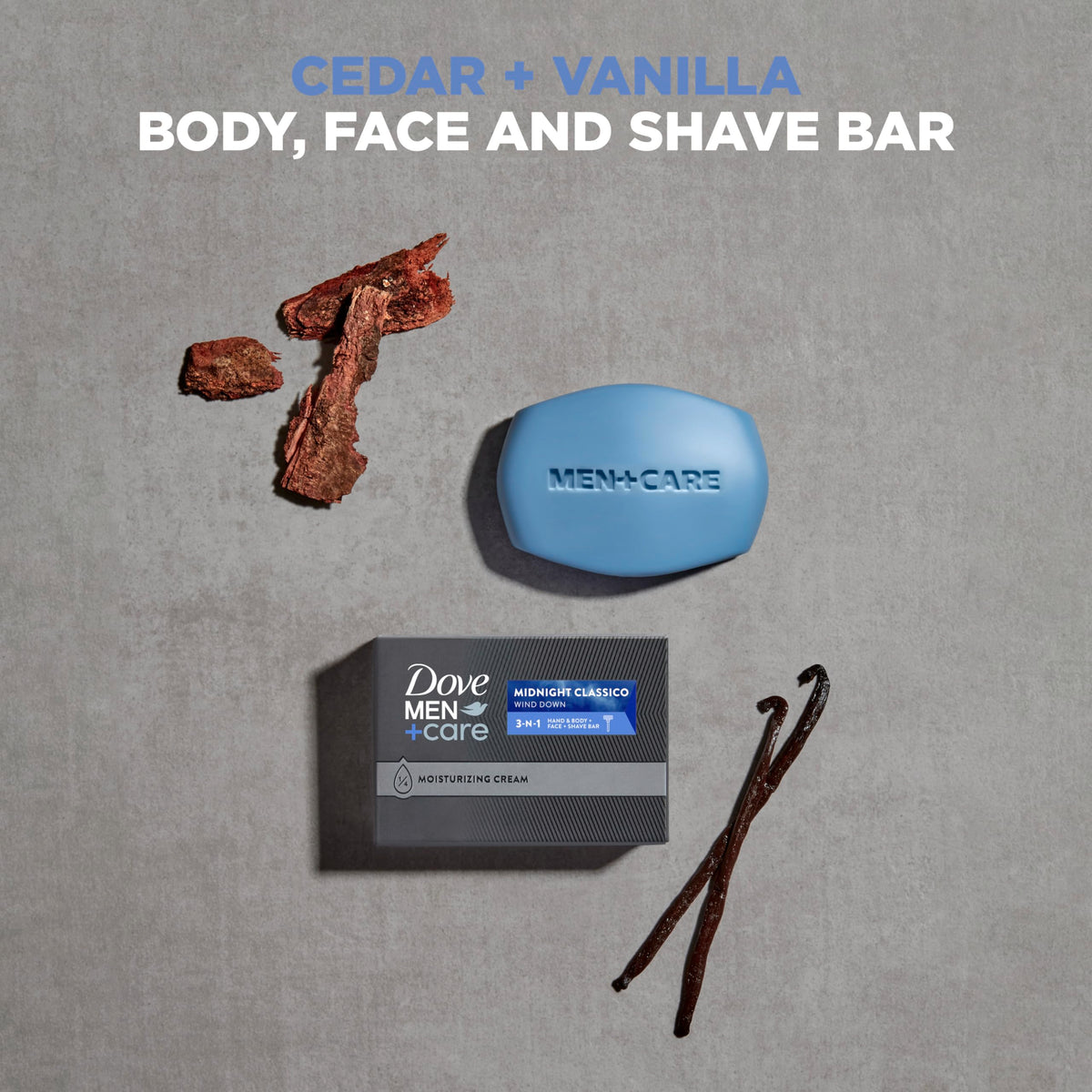 Dove Men+Care bar close-up texture highlighting moisturizing cream