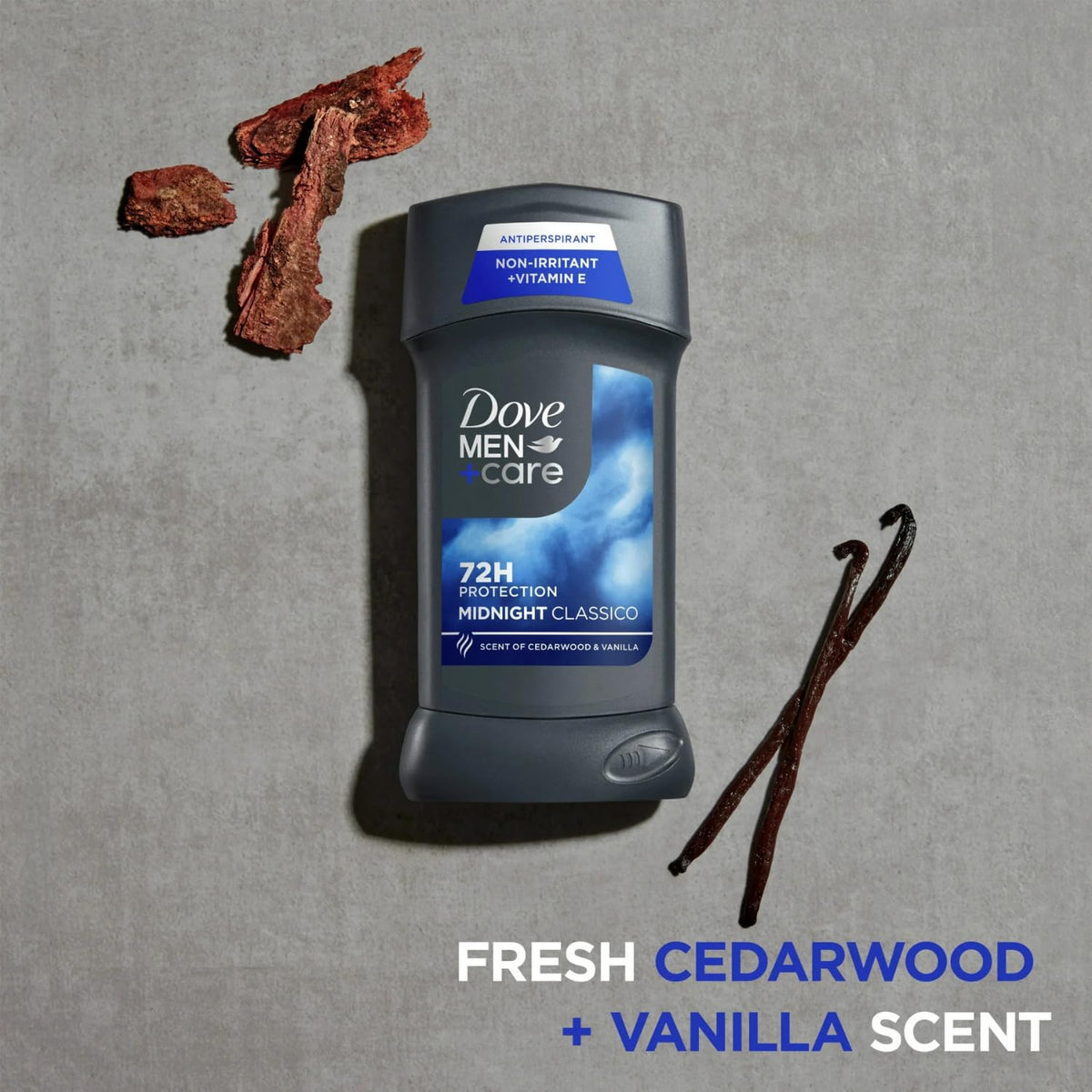 Dove Men+Care stick close-up texture highlighting smooth applicator and moisturizing finish