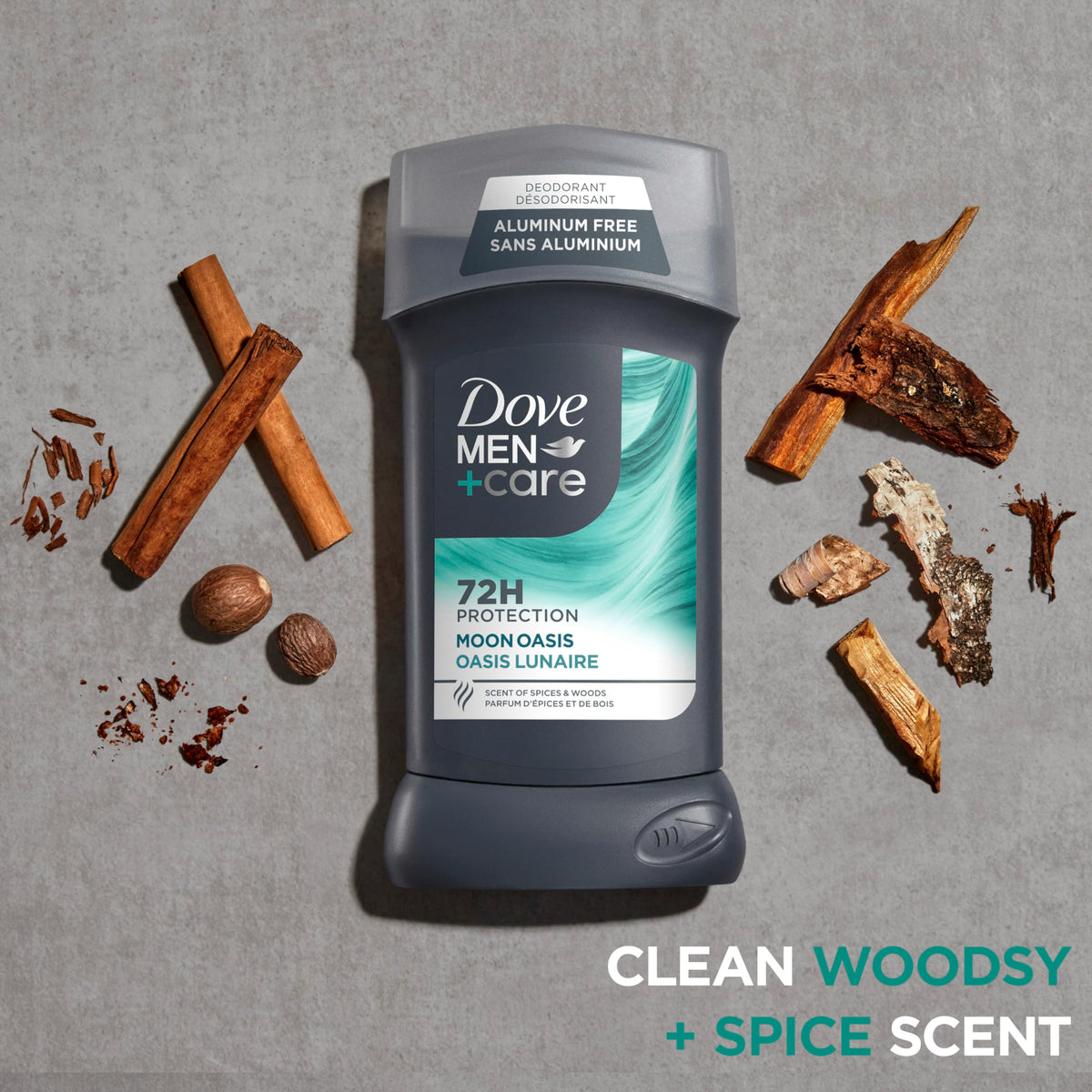 Person applying Dove Men+Care Moon Oasis underarm demonstrating quick swipe