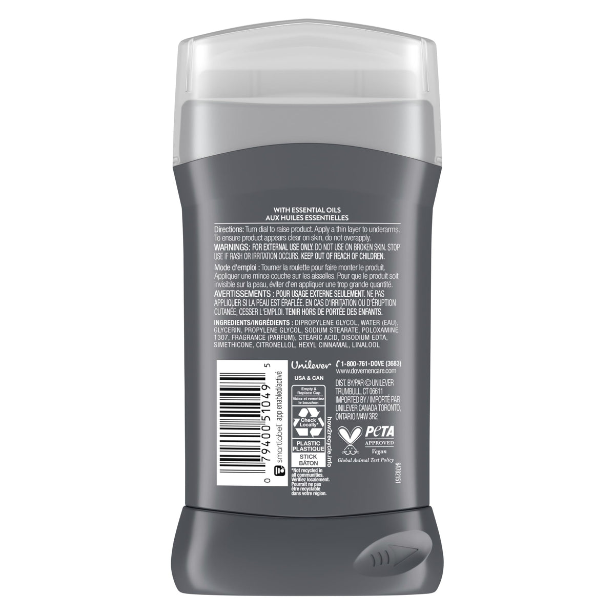 Dove Men+Care Moon Oasis stick open revealing product tip for easy application