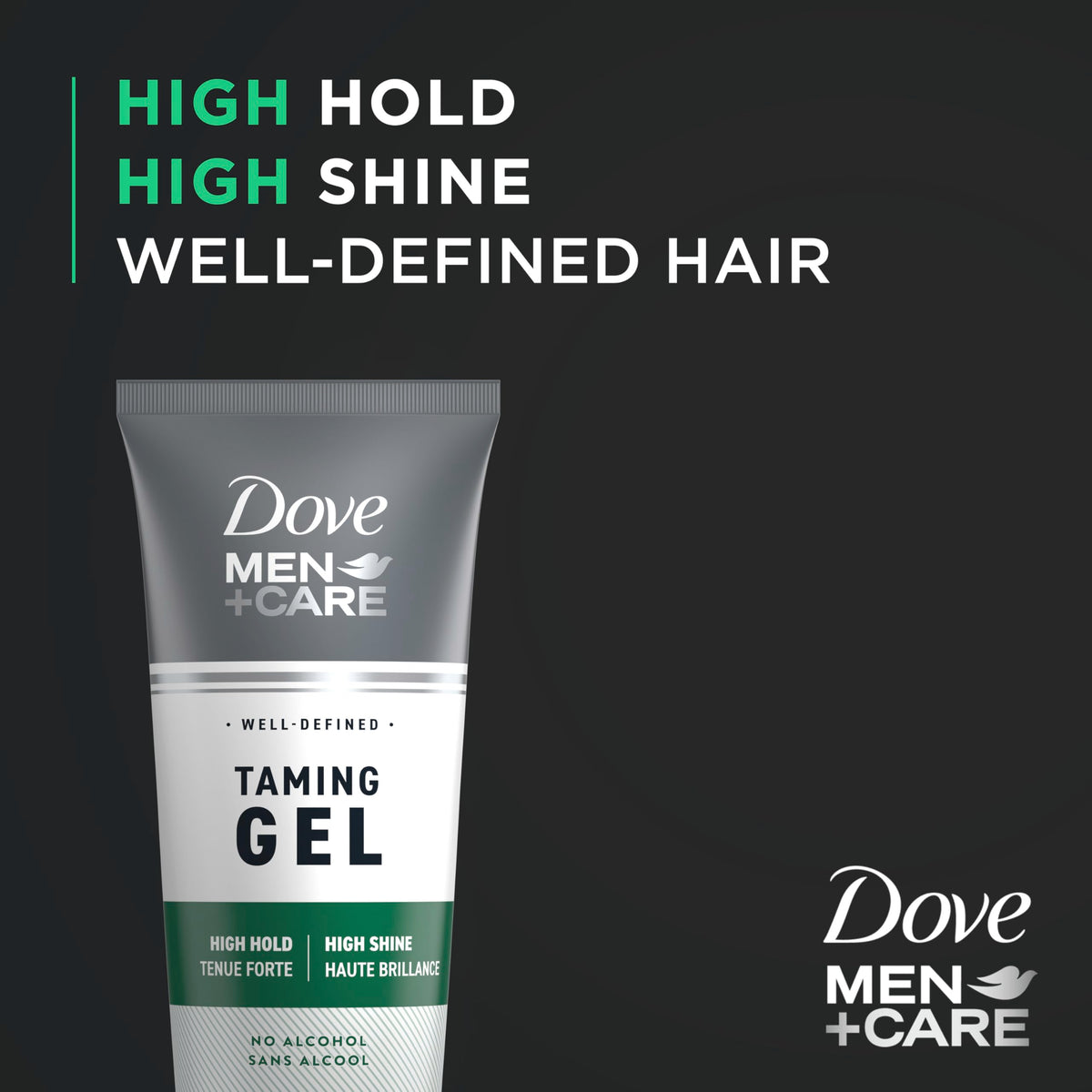 Dove Men+Care gel in hand demonstrating easy application and controlled styling