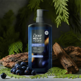 Dove Men+Care pump detail with clear labeling for easy dispensing