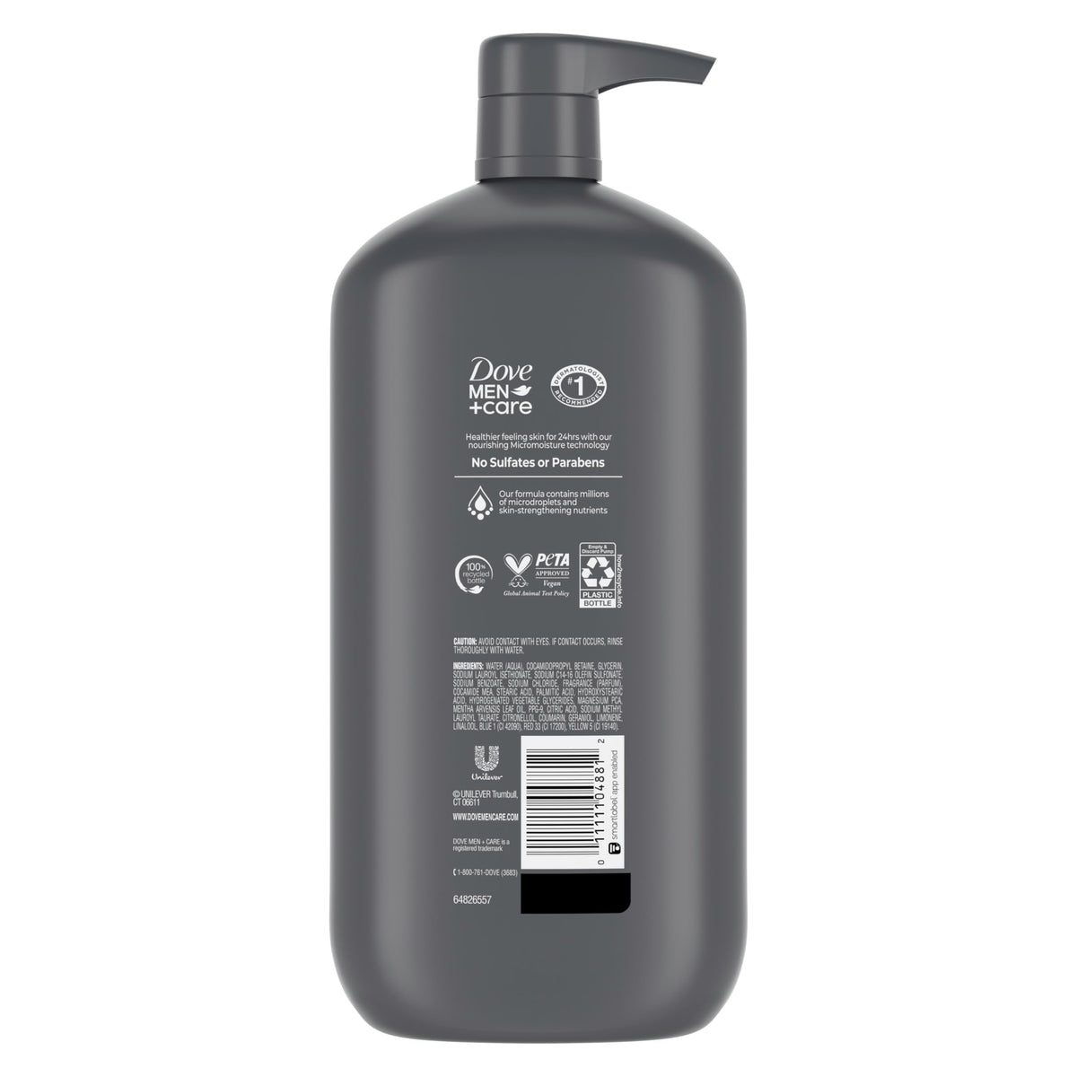 DOVE MEN + CARE pump dispensing body wash for easy single-hand use