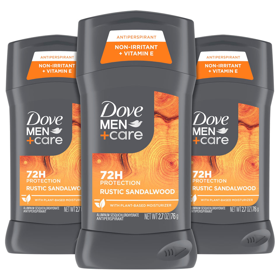 DOVE MEN + CARE front packaging showing three sticks and clear protection benefit