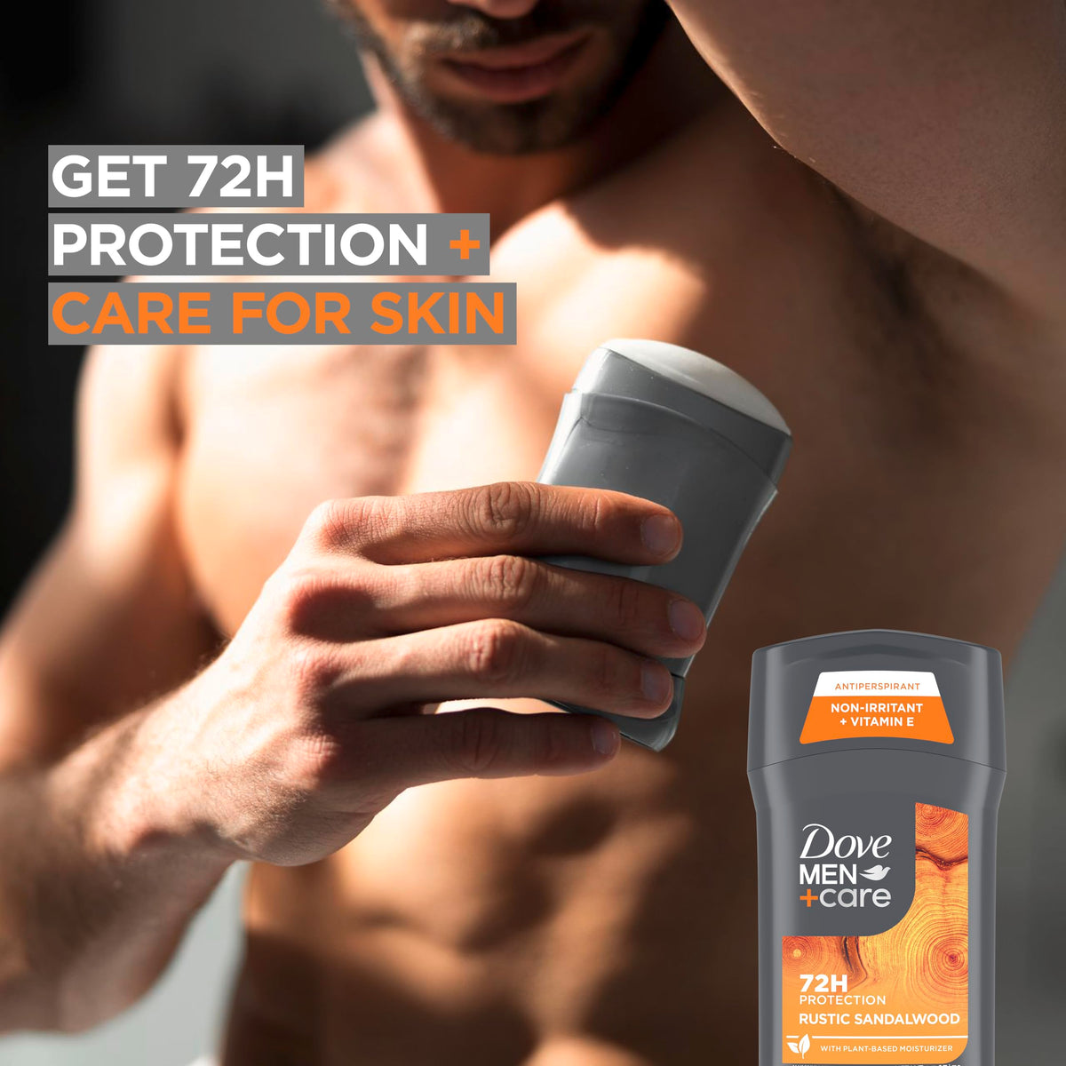 DOVE MEN + CARE texture close-up highlighting smooth solid finish and moisturizing feel