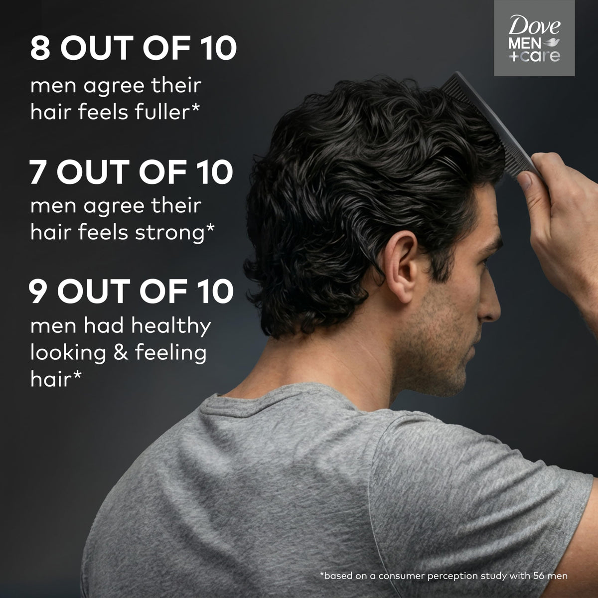 Dove Men+Care shampoo being poured in shower showing easy use