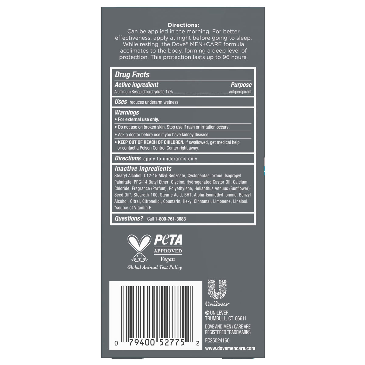 DOVE MEN + CARE stick with cap off ready to apply for quick protection