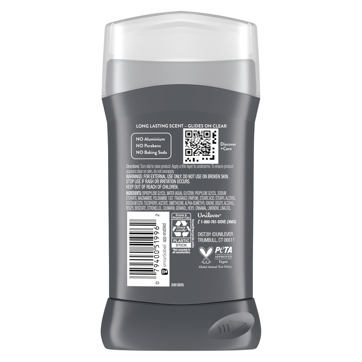 DOVE MEN + CARE stick open to show solid deodorant and easy glide