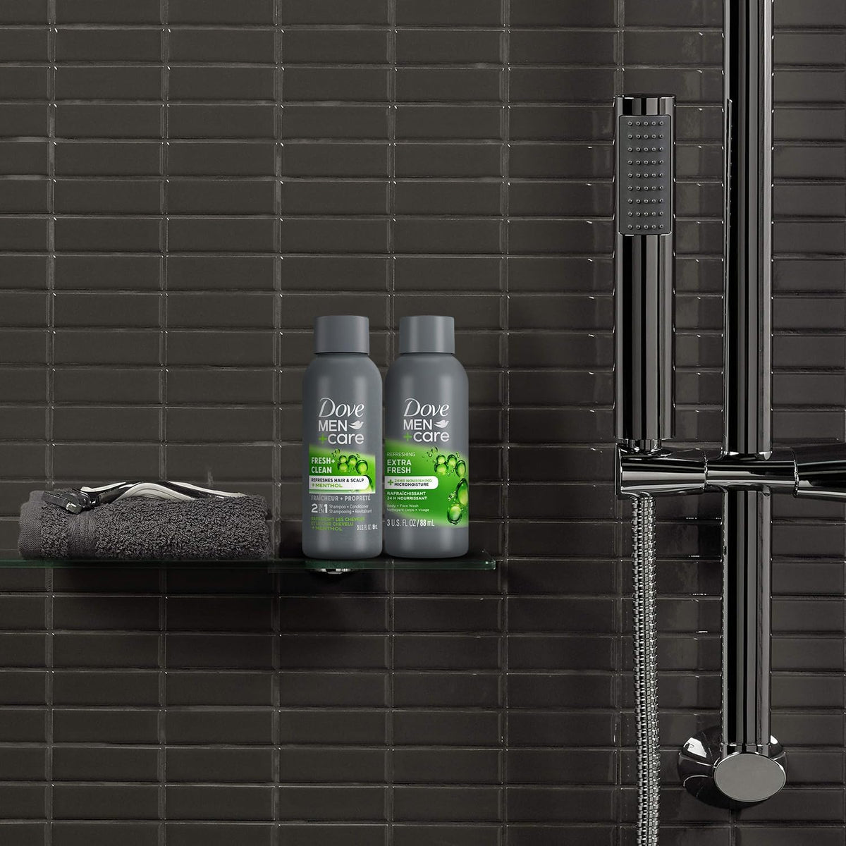 Dove Men+Care texture view with MicroMoisture droplets illustrating hydrated skin benefit