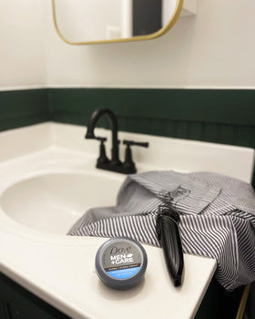 Dove Men+Care applied to freshly shaved face to calm and hydrate skin after shaving