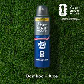 Dove Men+Care mist spraying underarm, fast coverage for reliable odor control
